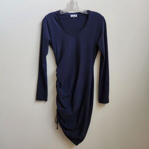 Sundry Anthropologie Dress Women 0 Navy Ruched Mini Asymmetrical Bodycon Stretch